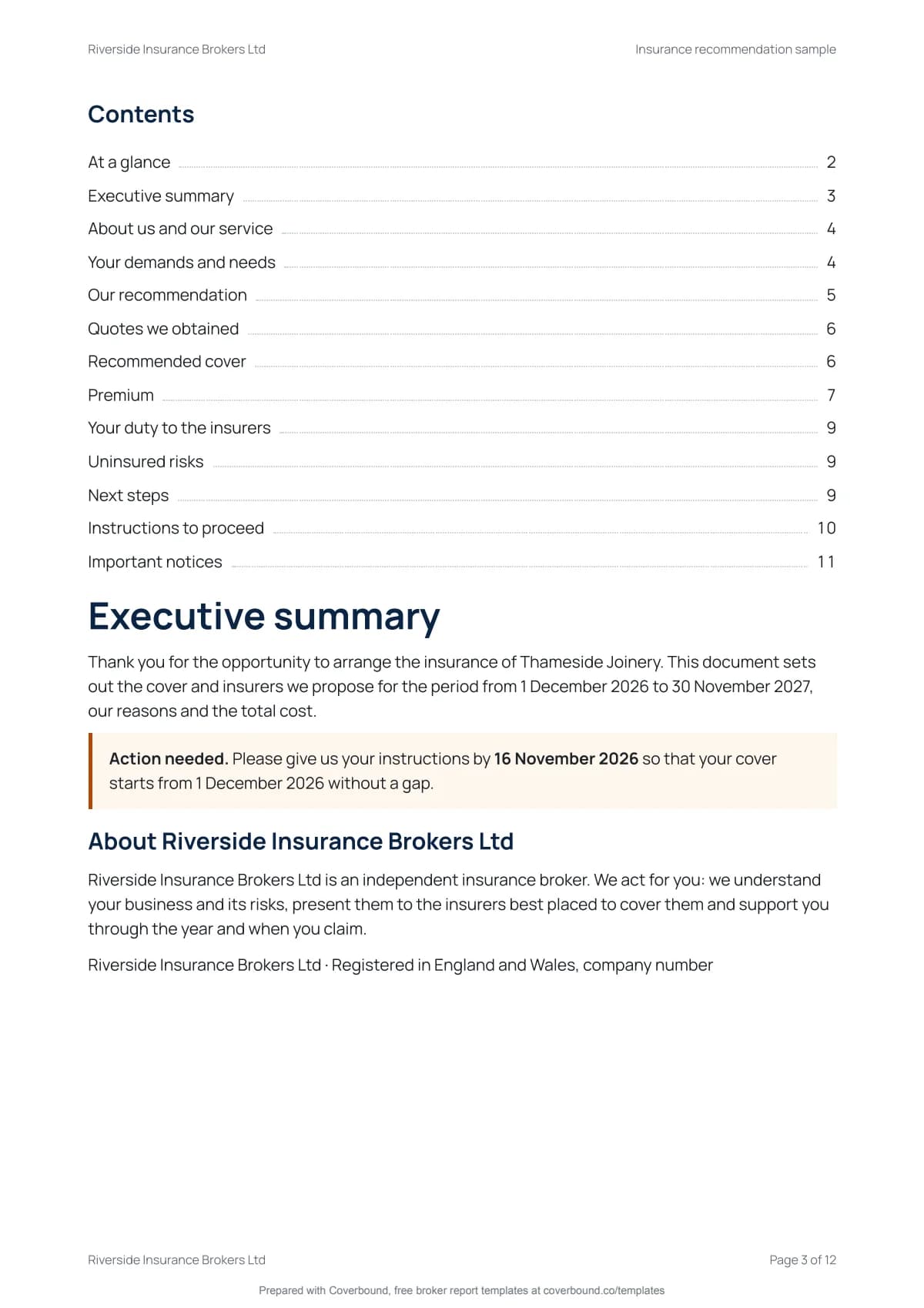 Demands and needs and suitability report, page 3