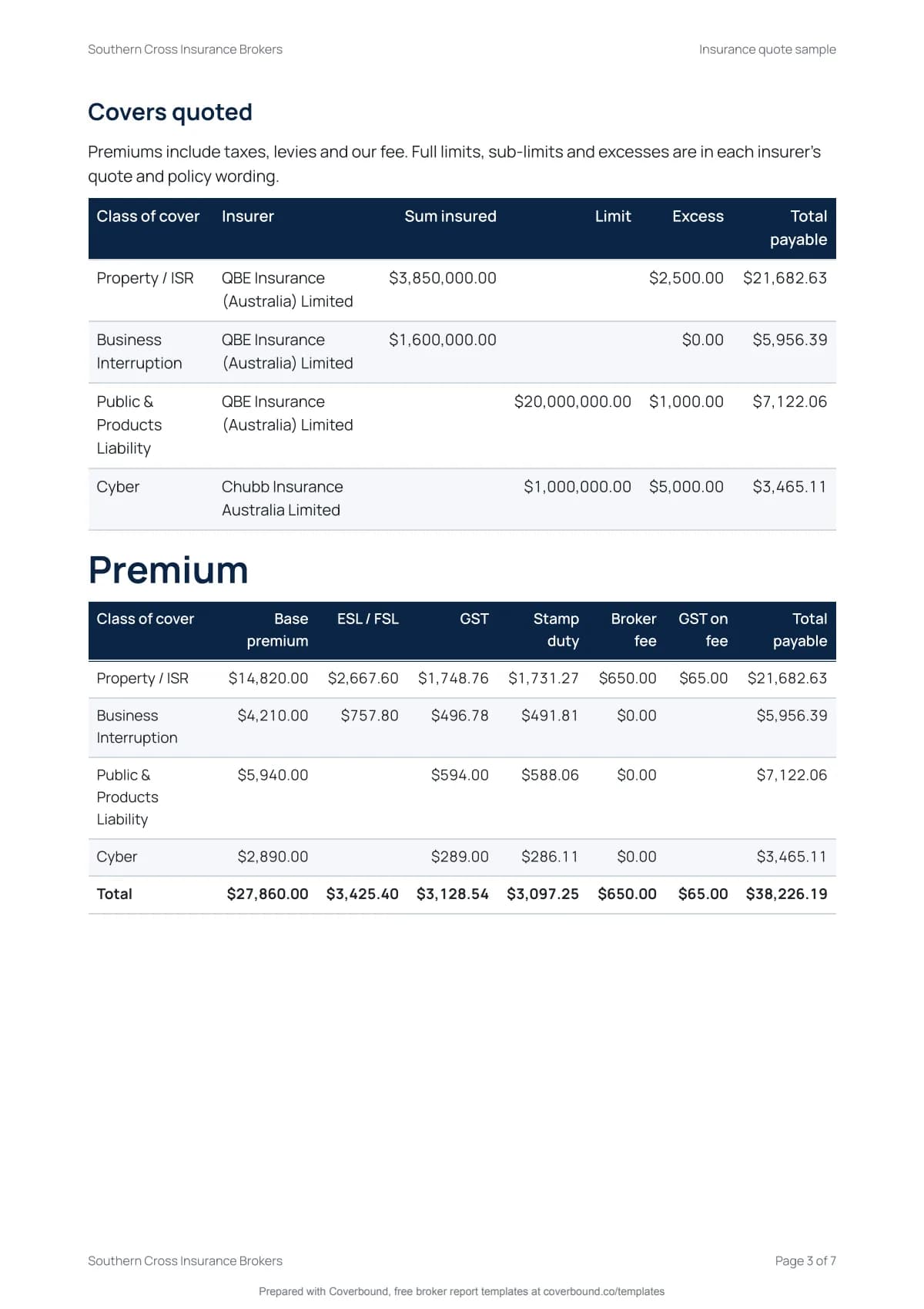 Insurance quote, page 3