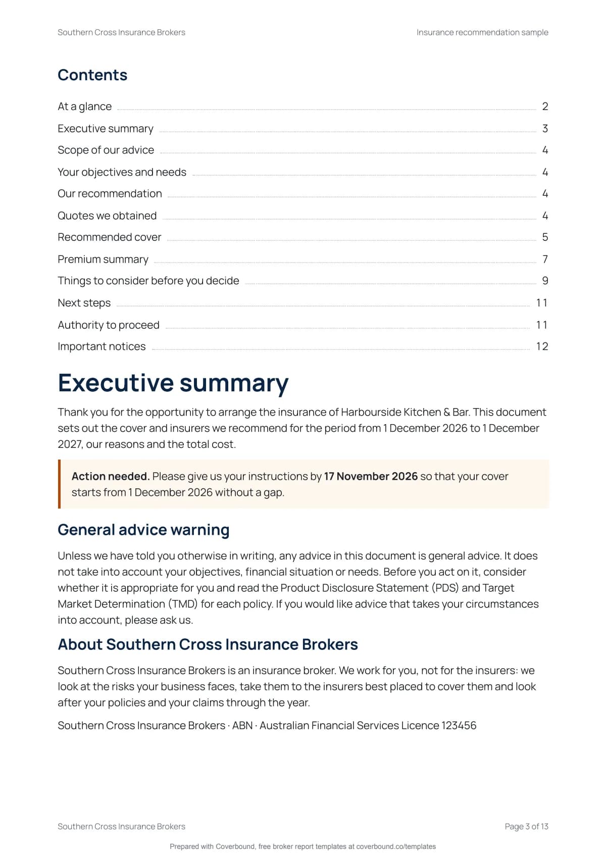 Insurance recommendation, page 3