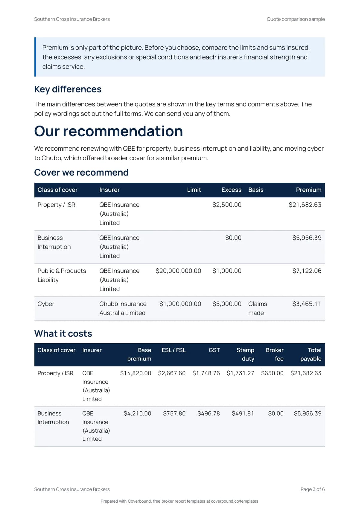 Quote comparison, page 3